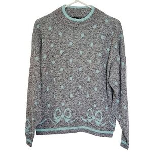 BA02 * Maude & Claire Polka Dot Bow Sweater Gray Size Unknown Vintage